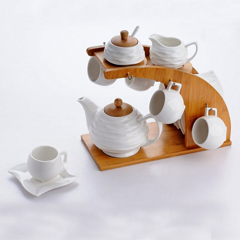 IKEA Bamboo Cup Rack Ceramic Tea Set