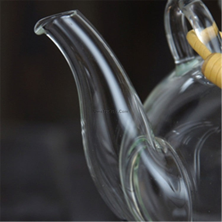 Handmade Bamboo Handle Glass Teapot