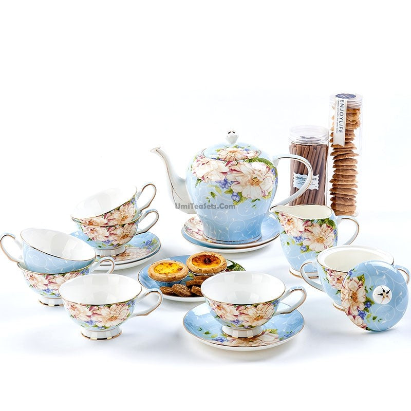 Tea Set, Ceramics Tea Set, Afternoon Tea Set, 6 Cups, 6 Plates, 1