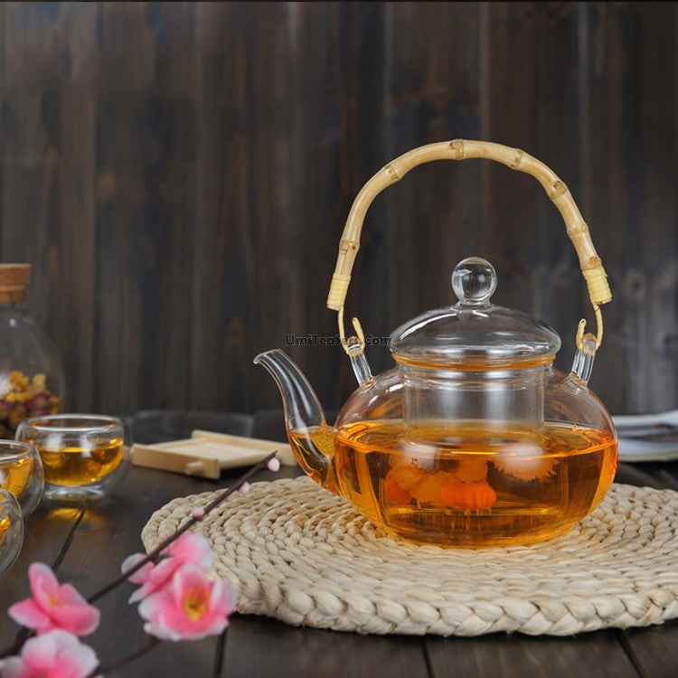 Handmade Bamboo Handle Glass Teapot