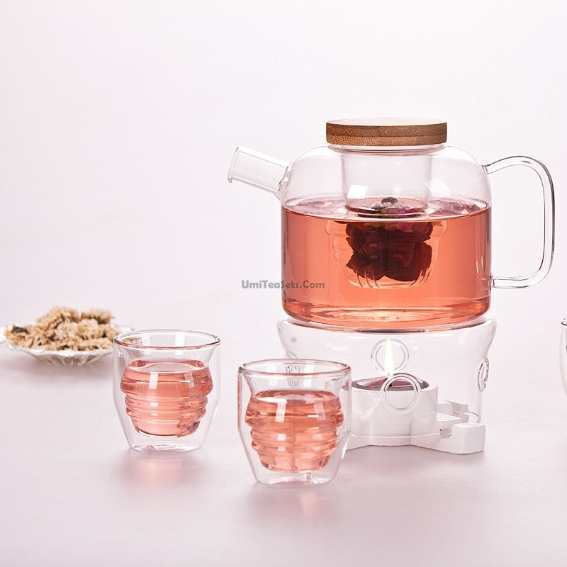 Bamboo Lid Heat Resisting Glass Teapot