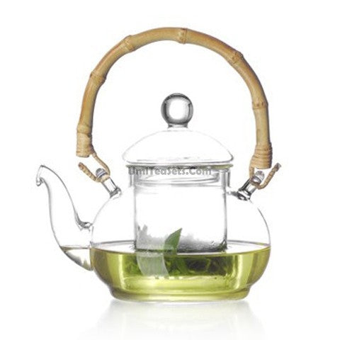 Handmade Bamboo Handle Glass Teapot