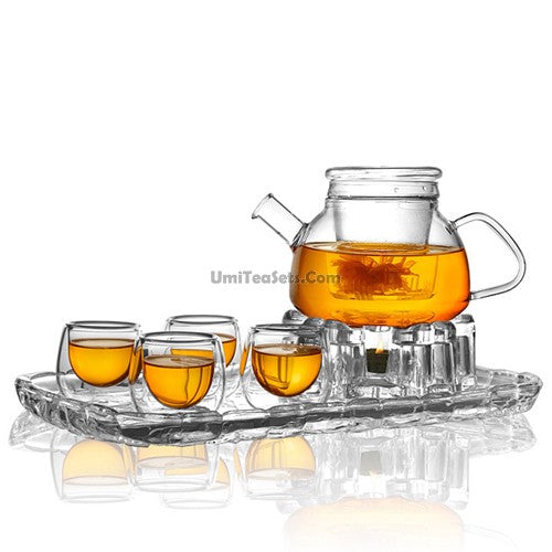 Herb Tea Glass Tea Set With Tea Tray