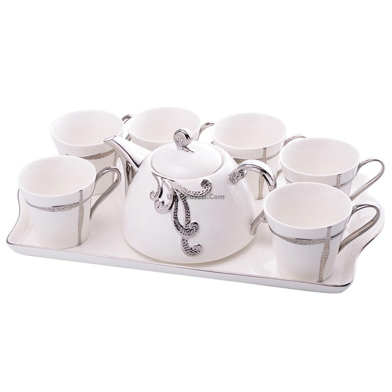 Modern White Tea Set With Silver Lines