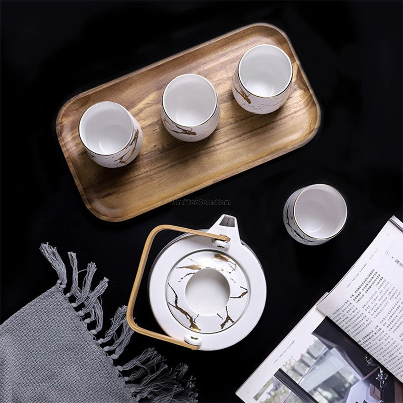 Marbling Modern Tea Set With Bamboo Stand – Umi Tea Sets