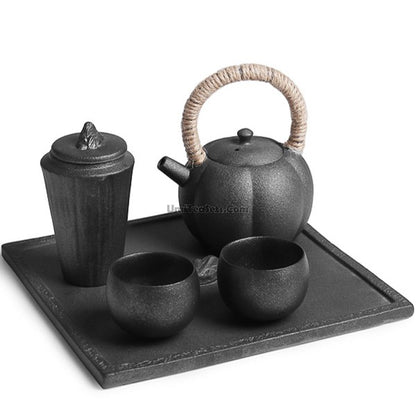 Japanese Black Pottery Wabi-sabi Tea Set