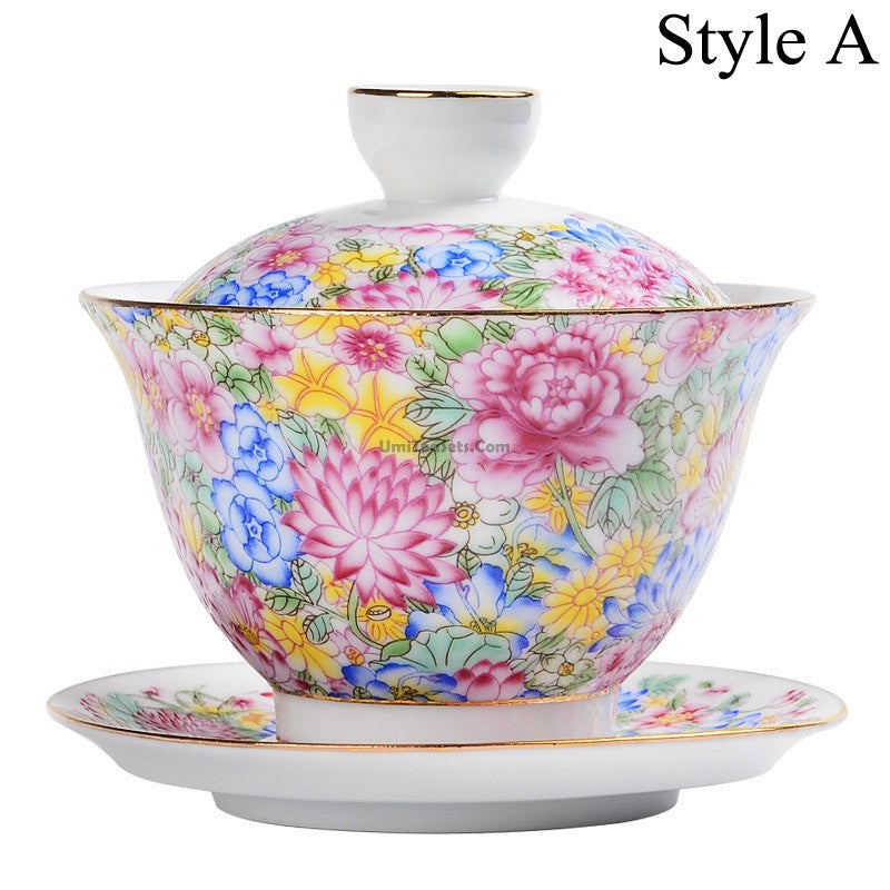 Enamel Porcelain Flowers Gaiwan