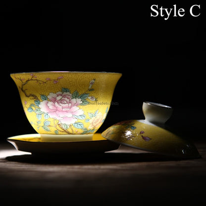 Enamel Porcelain Flowers Gaiwan