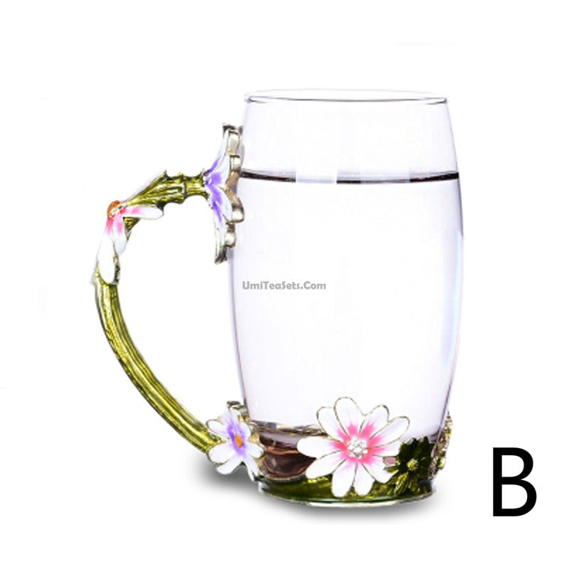 Wholesale Retro Flower Glass Coffee Mug, Large Glass Tea Cup. for your  store