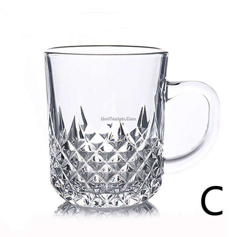 Set of Two - Diamonds Glass Tea Cup With Handle