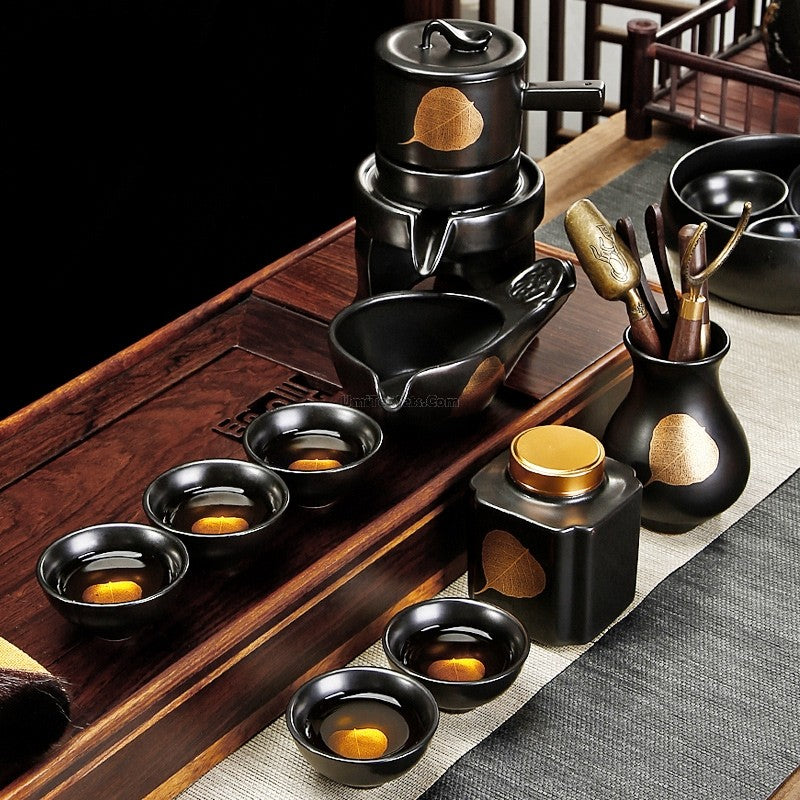 Black Ceramic Automatic Gongfu Tea Set