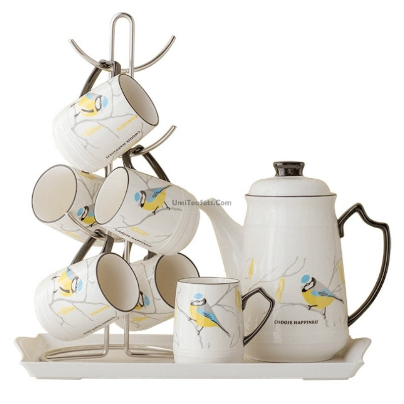 Modern Tea Set With Tray And Cup Shelf