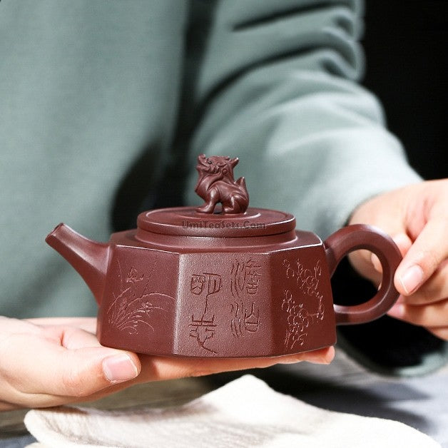 Yixing Purple Clay Kylin Octagonal Teapot