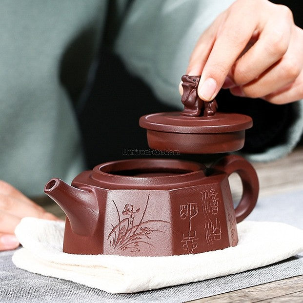 Yixing Purple Clay Kylin Octagonal Teapot