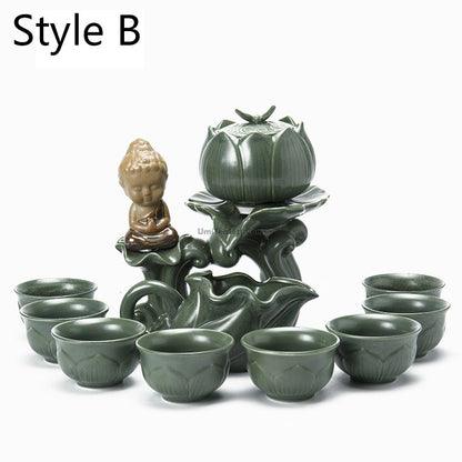 Jade Porcelain Lotus Automatic Tea Set