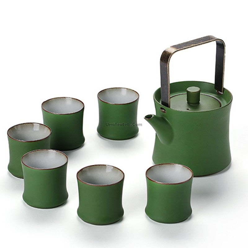 Chinese Green Bamboo Porcelain Tea Set