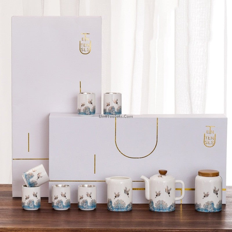 Jade Porcelain Tea Set With Inner Silver