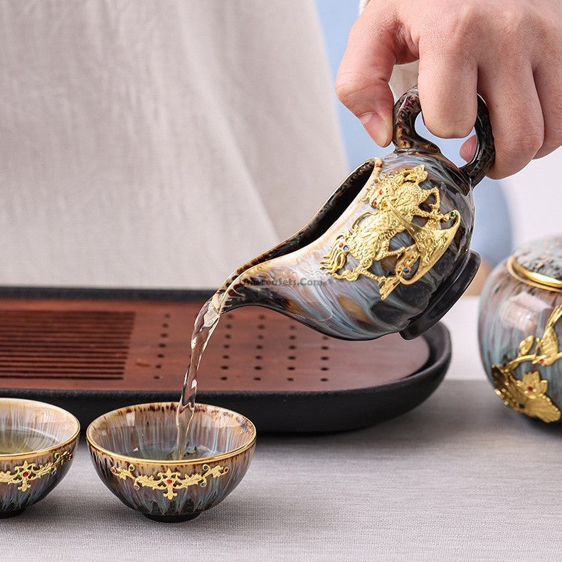 Chinese Jian Zhan Golden Dragon Tea Set