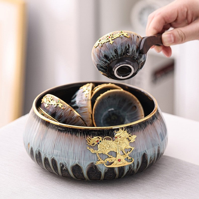 Chinese Jian Zhan Golden Dragon Tea Set