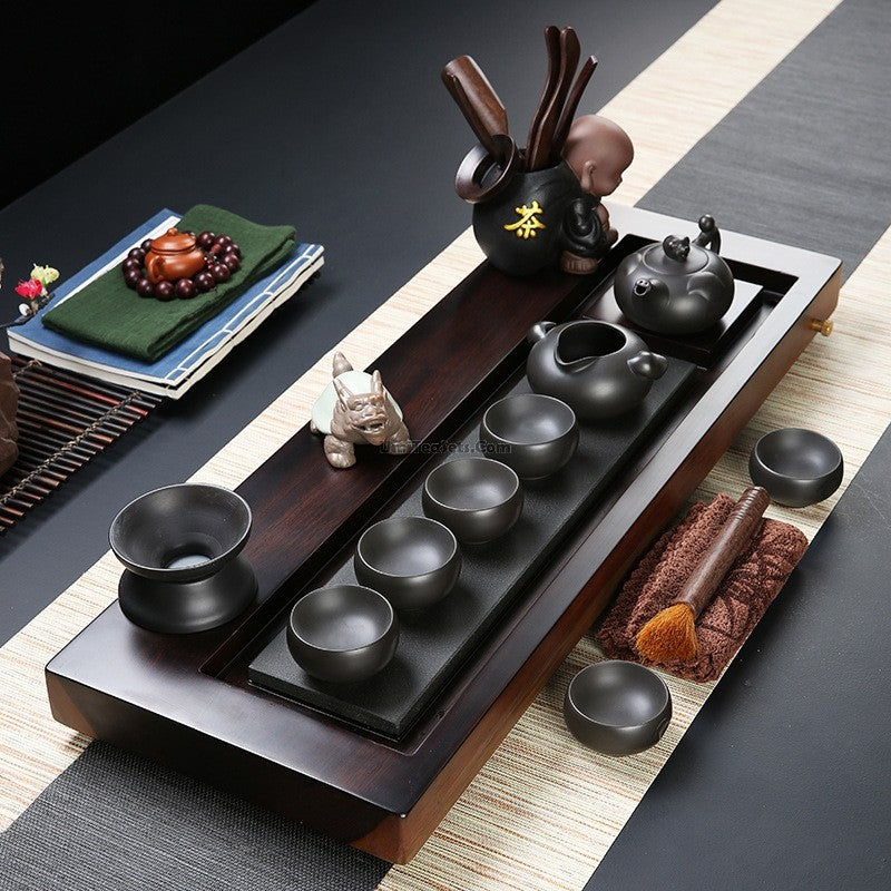 Yixing Black Clay Tea Set With Ebony Tea Tray