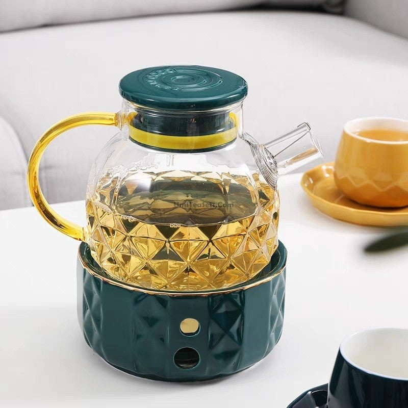Elegant European Ceramic Glass Teapot Candle Warmer Set for Afternoon Tea  and Fruit Flower Tea