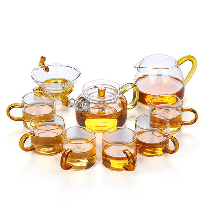 Glass Tea Set With Cognac Handle