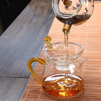 Glass Tea Set With Cognac Handle