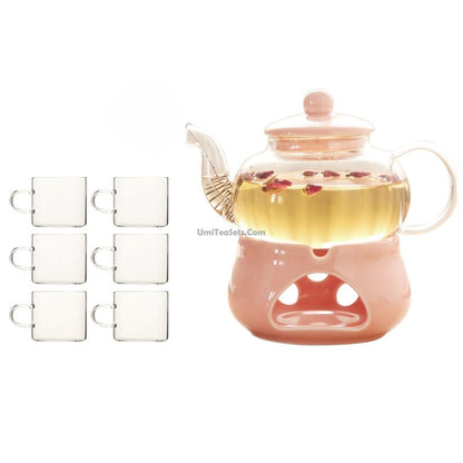 Glass Tea Set With Pink Porcelain Warmer